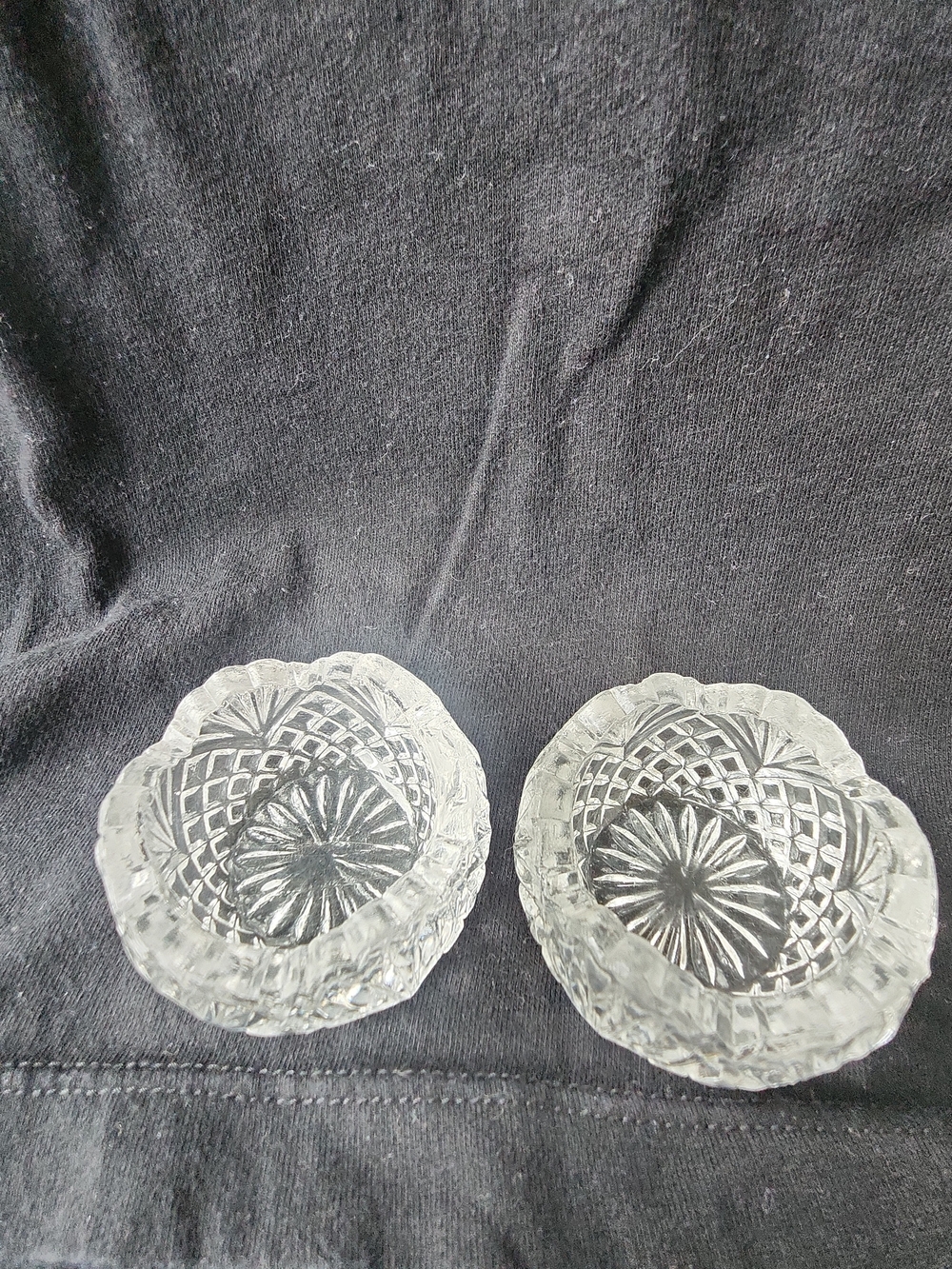 Set of 2 Vintage EAPG American Glass Diamond & Fan Salt Cellars Dips Pair